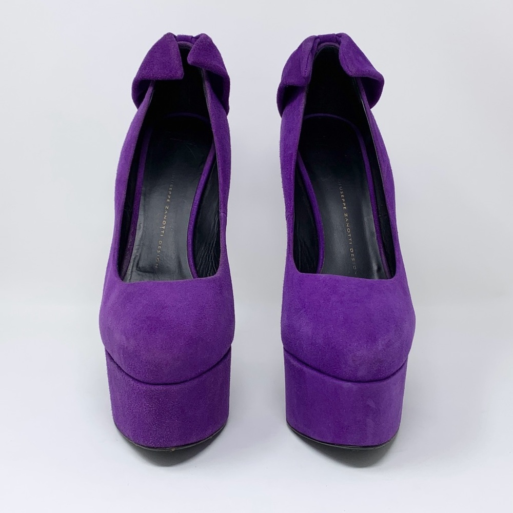 Giuseppe Zanotti Vintage Debra Suede Platform Pumps (Sz EU 39) Bow-Back Purple - Picture 2 of 16